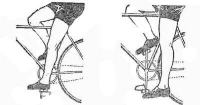 Педаль повинна знаходитися в нижньому положенні і бути паралельною підлозі   Встановити висоту сидіння таким чином, щоб в сидячому положенні нога, що стоїть на педалі, була майже повністю випрямлена в коліні, але при цьому таз брав горизонтальне положення без перекосів