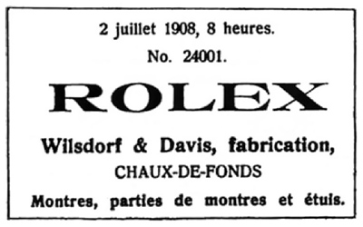 15 листопада 1915 року назва була зареєстрована офіційно і кілька змінено в 1919 році на Rolex Watch