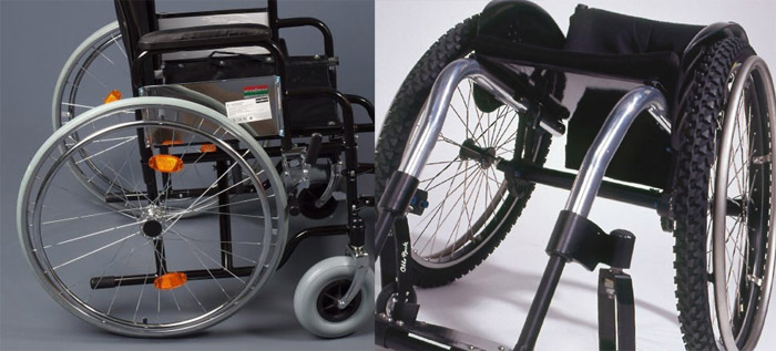 Ці категорії відрізняються стандартними параметрами, до того ж є відмінності і в габаритах інвалідного візка по колесах